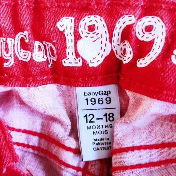 Baby Gap 1969 Red Mini Skinny Heart Print Denim Pants 12-18 Months - Picture 8 of 9